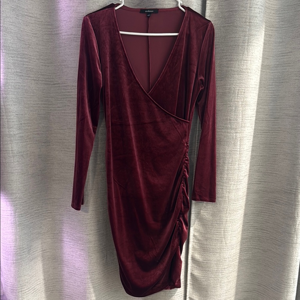 Fashion Nova Burgundy Ruched Wrap Dress